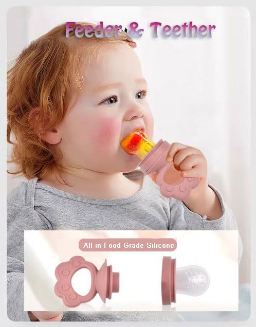 Ginbear Silicone Baby Fruit Food Feeder & Freezer Tray (Set of 2), Infant Teething Feeder Pacifiers with Popsicle Molds Combo 4 Months+ (Mauve/Baby Pink) - Image 3